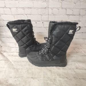 Sorel Whitney II Black Lace Quilted Waterproof Snow Boots Size 8.5 Womens